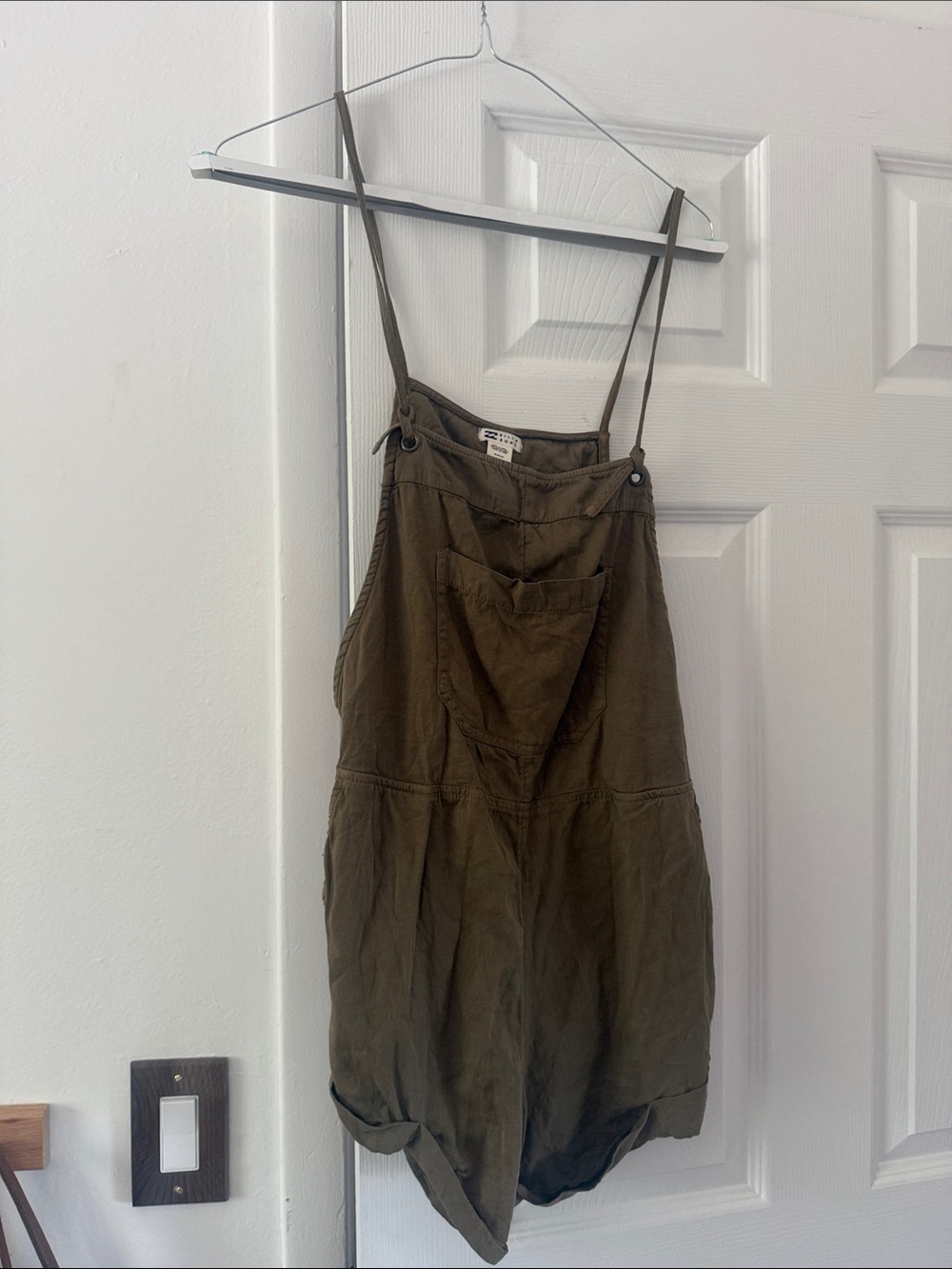Billabong wild pursuit short overalls Olive Green Linen-Blend Romper - Picture 2 of 4